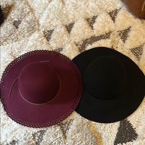 Elegant Burgundy and Black Wide Brim Hats